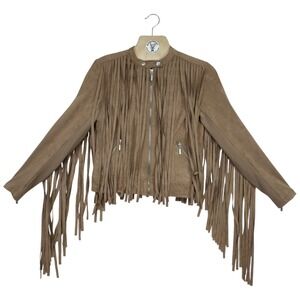Fringe Suede Leather Jacket in Tan - Women’s Stylish Outerwear